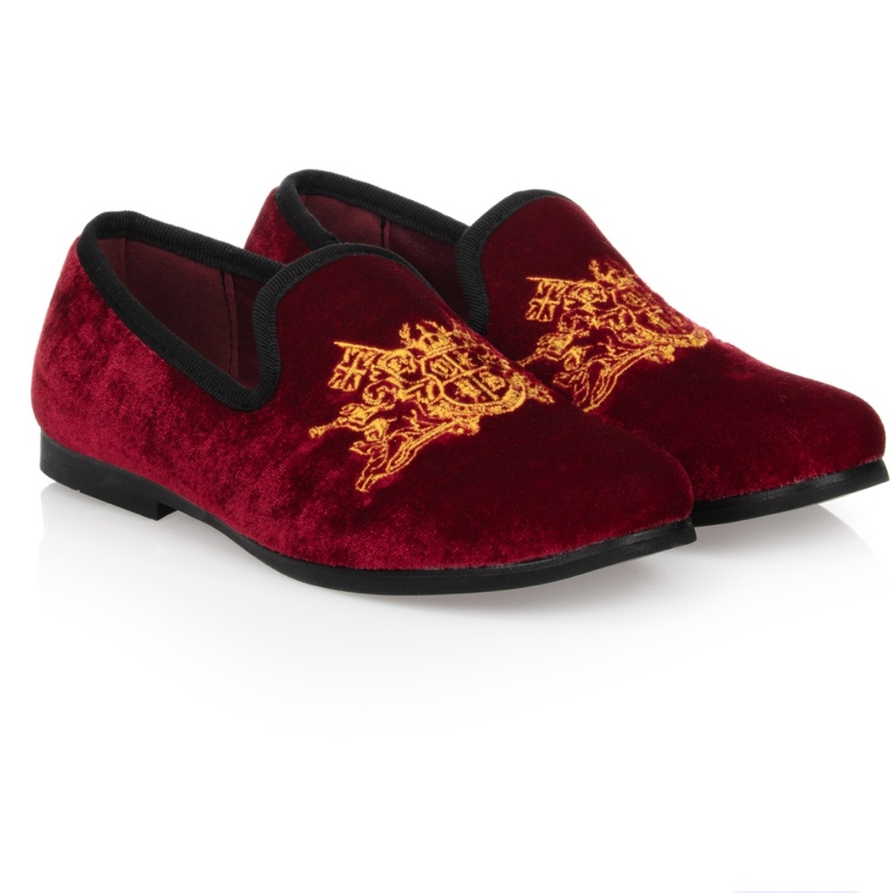 ROMANO RED VELVET GOLD CREST SHOES